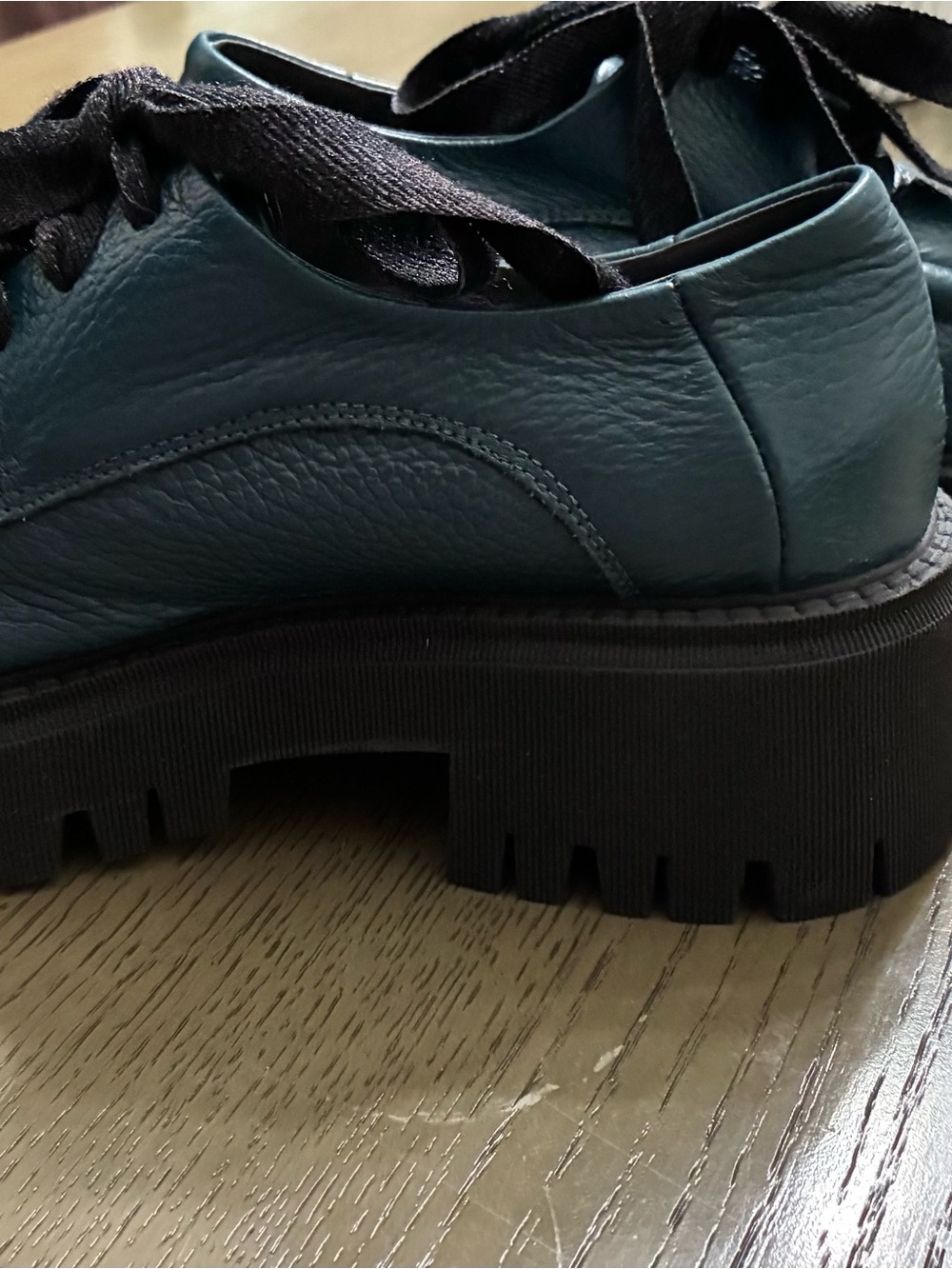 All Black teal leather slip-on with black insole